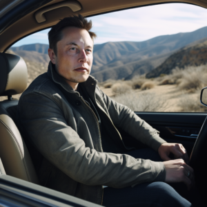 Elon Musk is driving a car