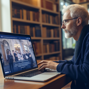An old guy is searching for online courses in a university website