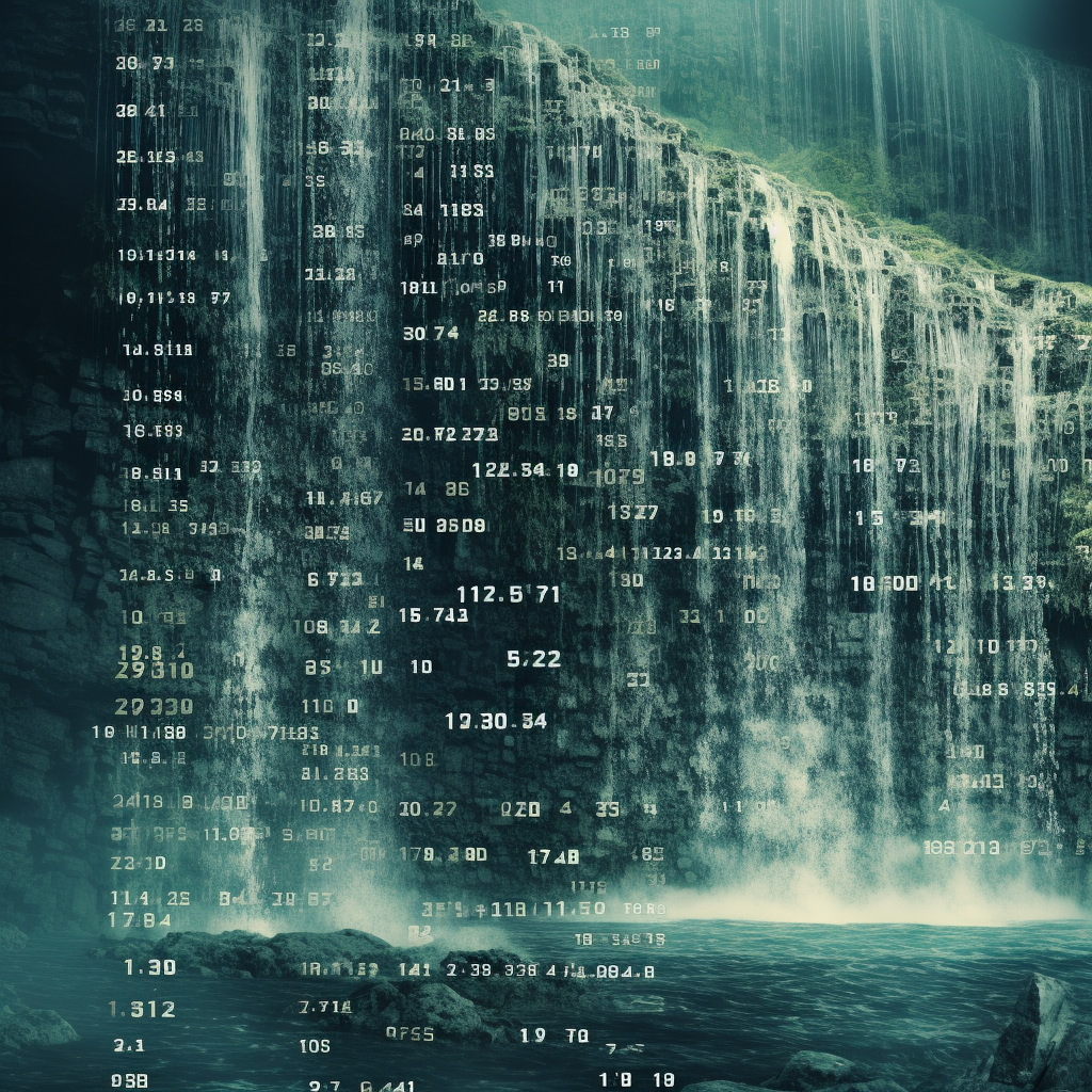 An AI Waterfall image with coding letters and numbers